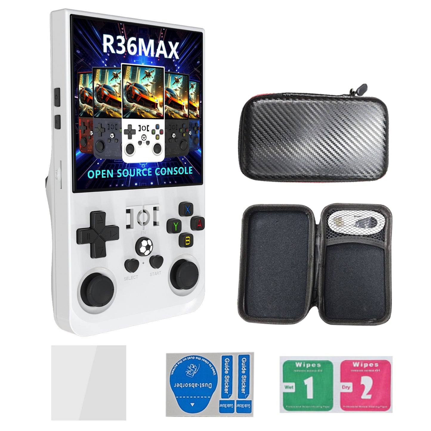 Console Portable R36MAX – +17 000 Jeux Rétro Inclus (Édition Transparente) Disponible en 4 couleurs