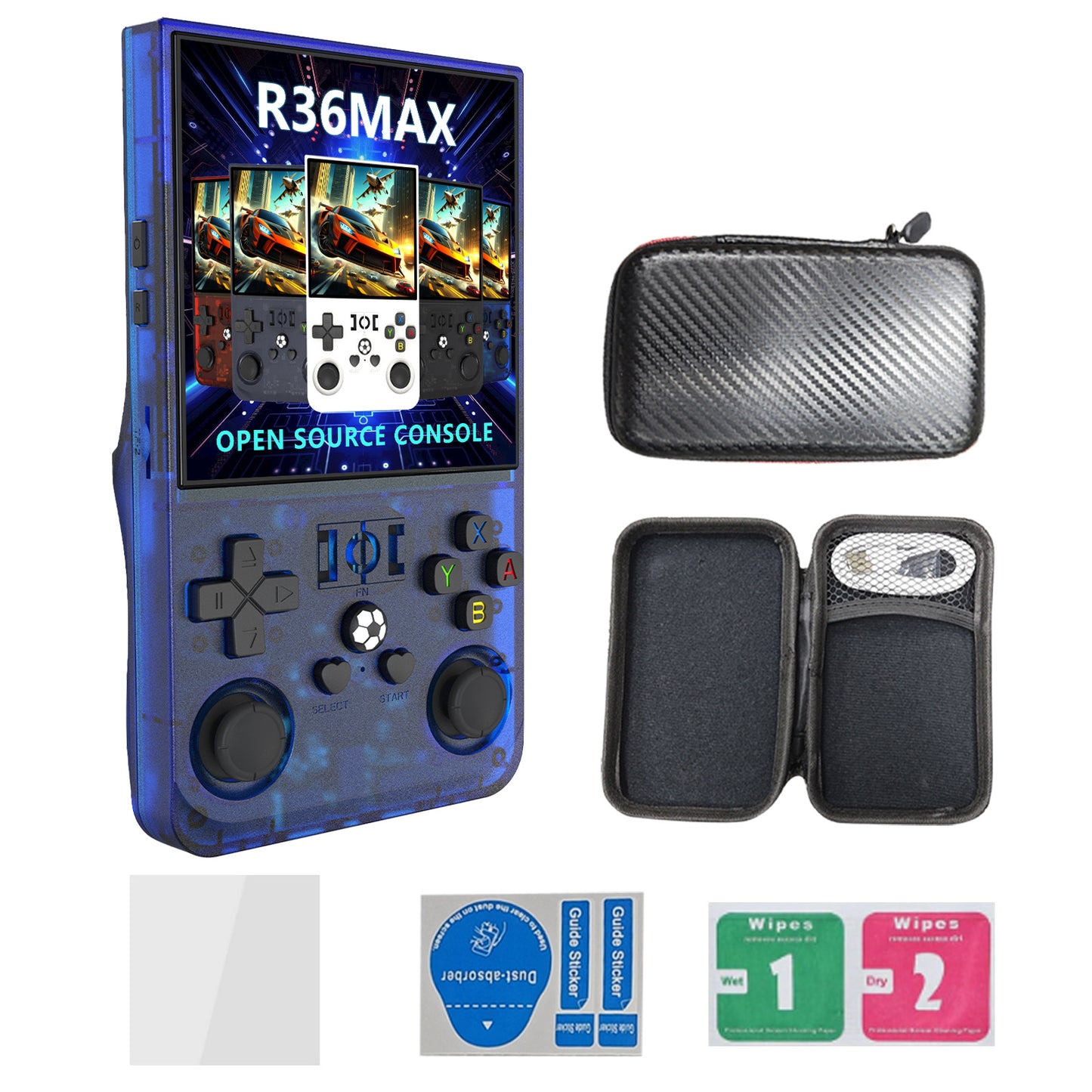 Console Portable R36MAX – +17 000 Jeux Rétro Inclus (Édition Transparente) Disponible en 4 couleurs